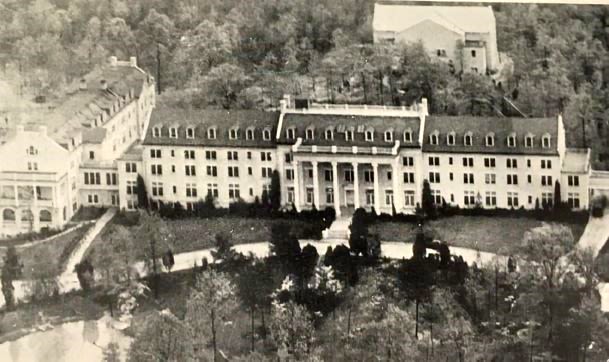 Aerial view of the main building, Arlington Hall Junior College in the 1930s